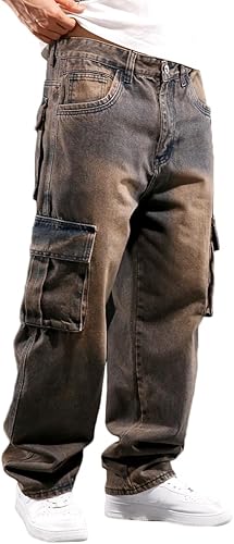 Cargo Workwear Jeans Loose Fit Straight Leg Hip Hop Denim Pants