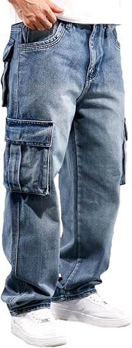 Cargo Workwear Jeans Loose Fit Straight Leg Hip Hop Denim Pants