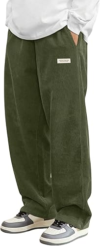 Combo Mens Corduroy Straight Leg Pants Long Solid Elastic Waist Casual Pants Loose Fit Going Out Pants with Pockets