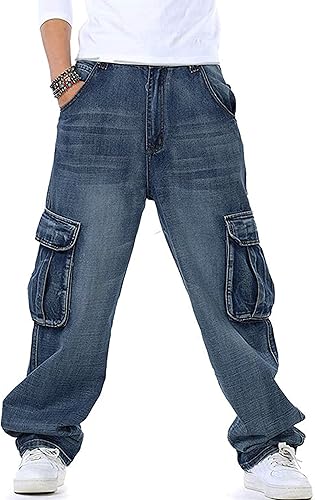 Combo Men's Casual Denim Work Pants Jeans with Cargo Pockets