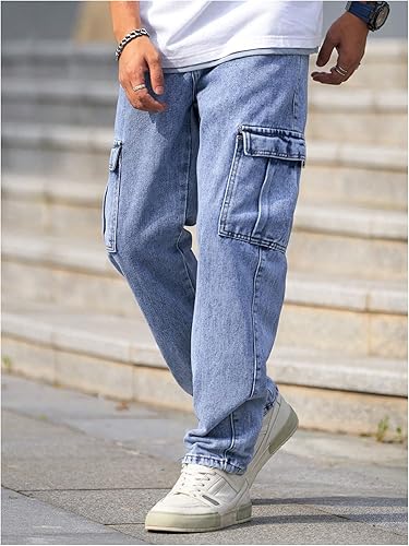 combo Denim Work Pants with Flap Pockets