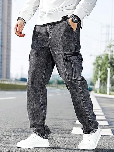 combo Denim Work Pants with Flap Pockets