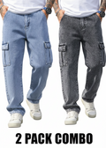 combo Denim Work Pants with Flap Pockets