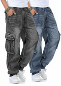 Combo Men's Casual Denim Work Pants Jeans with Cargo Pockets