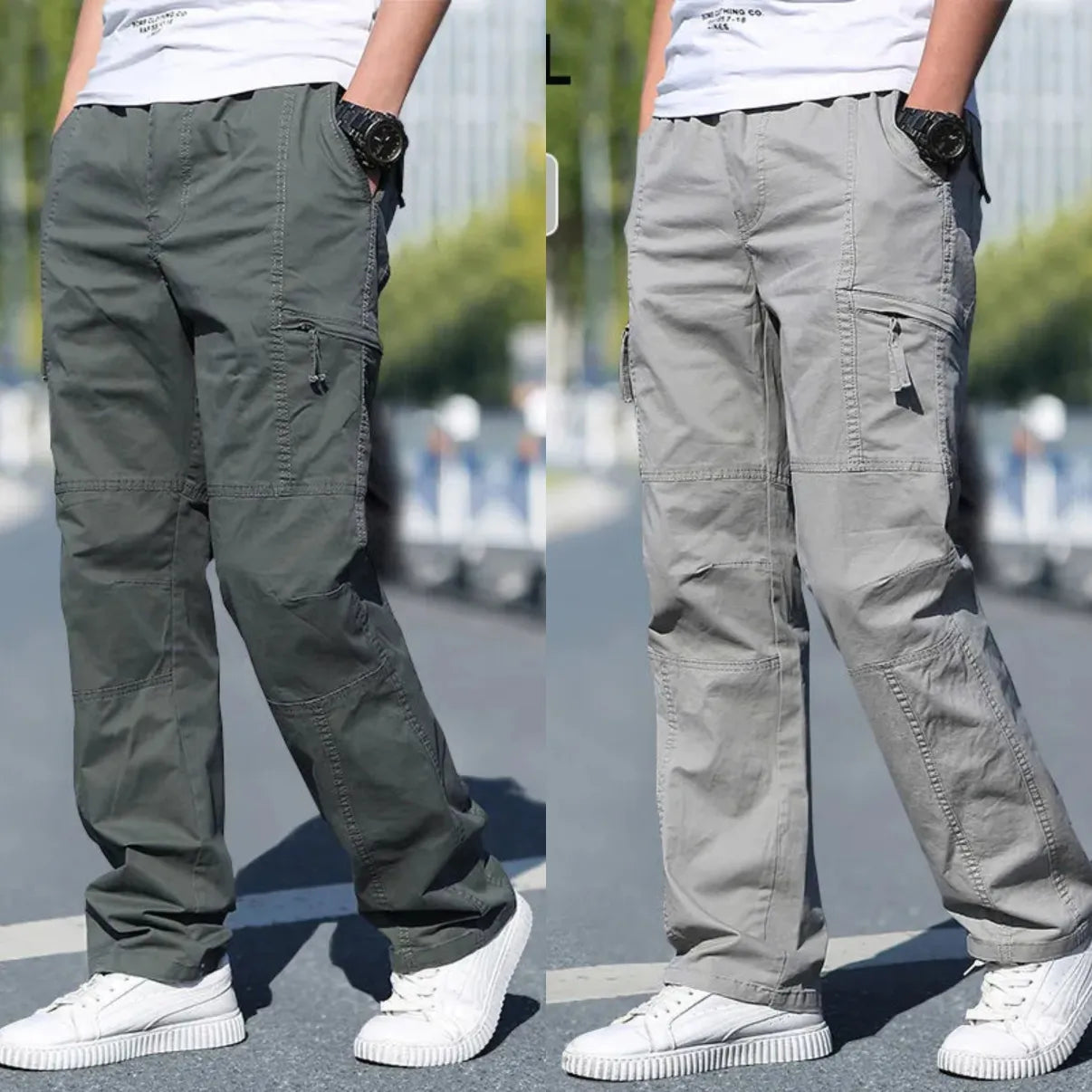 Adventure Pro 100% Cotton Cargo Pants Combo  Dark Olive & Light Grey