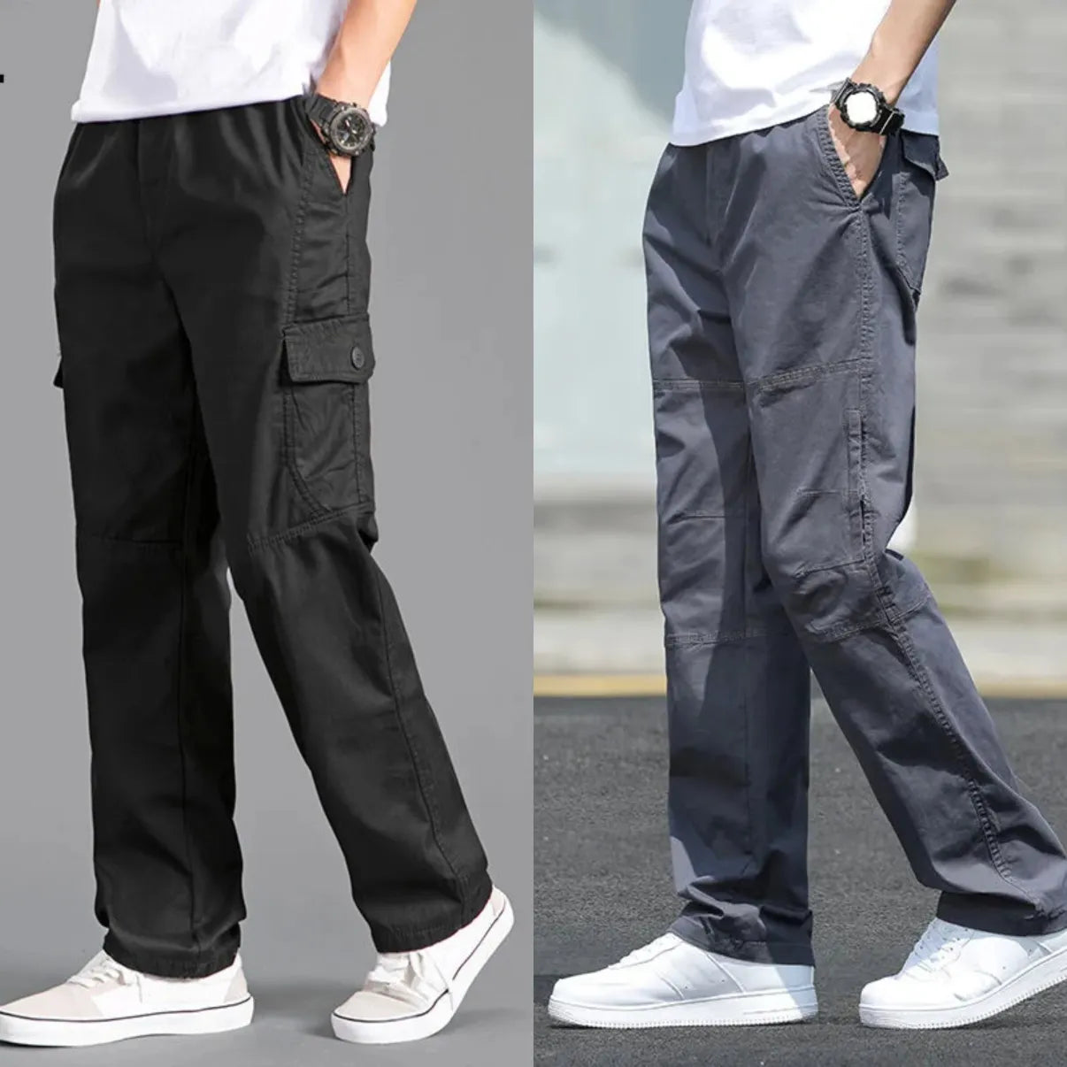 Elite Cargo Edit 100% Cotton Relaxed Cargo Pants Combo  Black & Slate Grey