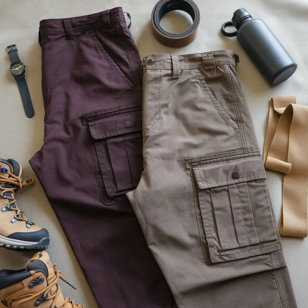 Essential 100% Cotton Utility Cargo Pants Combo  Maroon & Brown