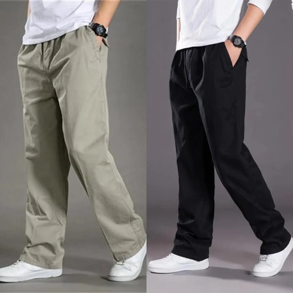 Classic Comfort 100% Cotton Relaxed Pants Combo  Grey & Black