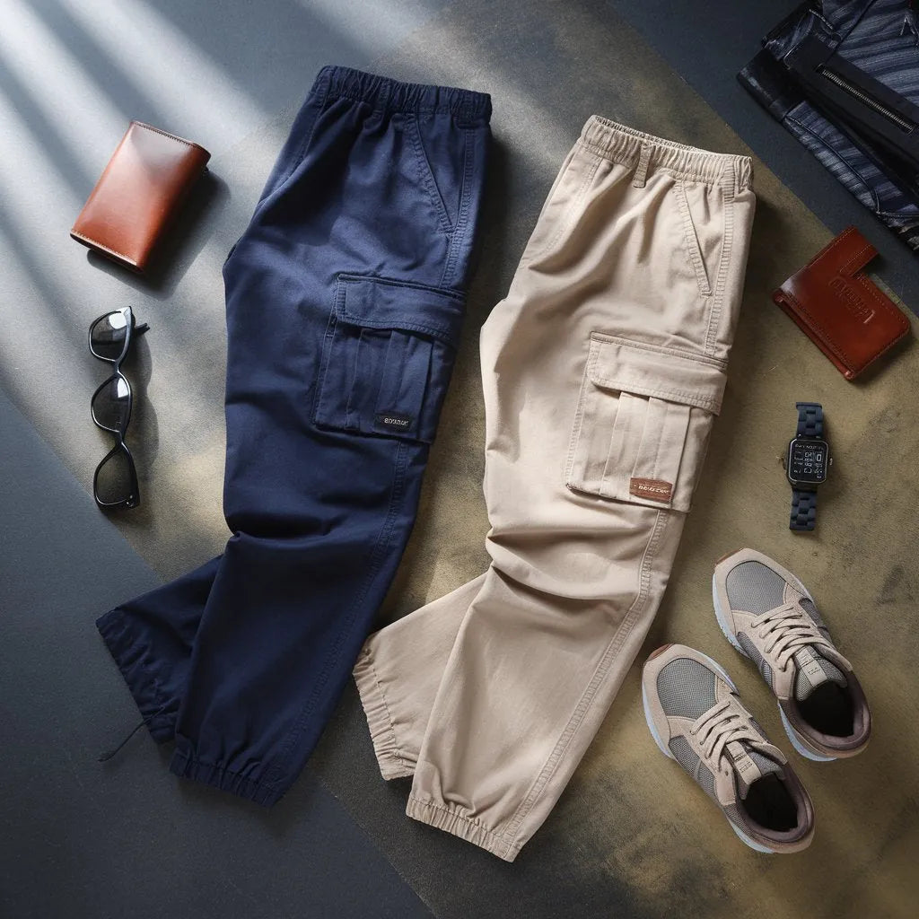 Everyday Active 100% Cotton Cargo Pants Combo  Navy Blue & Cream